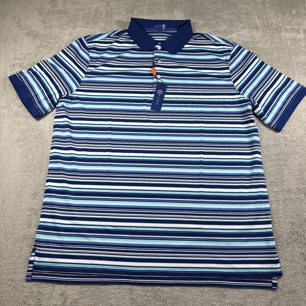 NWT Stitch Catalina Striped Polo Shirt Blue/Black/White Men's Size XL